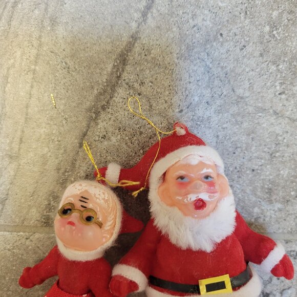Vintage Flocked Santa & Mrs. Claus Christmas Ornament table top - Picture 3 of 4